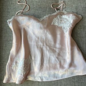 Victoria Secret Satin Pink Gold Label Vintage Sleep Spaghetti Straps Tank Top L
